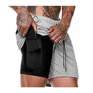 Malavita Men's MEDIUM Workout Running Shorts 2 in 1 Zipper Pockets